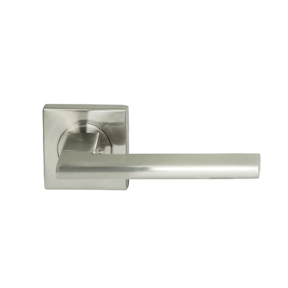 MILES NELSON DOOR HANDLES MILANO RANGE SATIN NICKEL FINISH FORLI PASSAGE SET,PRIVACY SET,DUMMY AND INTERGRATED PRIVACY INCLUDES LATCH 55MM SQUARE ROSE