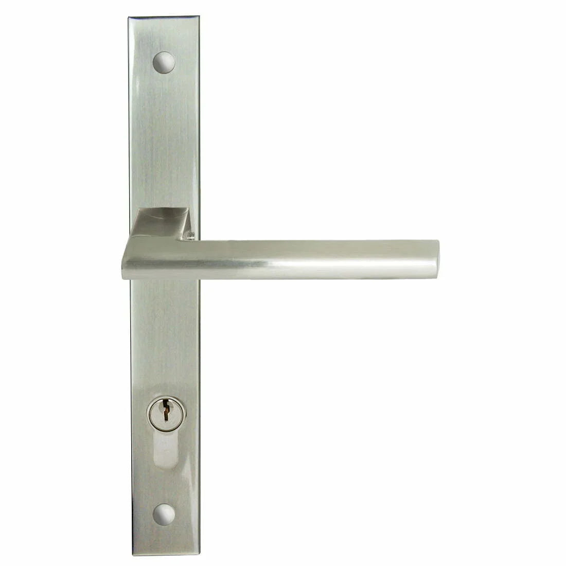 MILES NELSON DOOR HANDLES MILANO RANGE SATIN NICKEL FINISH FORLI SQUARE STYLE LONG PLATE SET SUPPLIED WITH 716SS MORTICE LOCK AND KEY / TURN