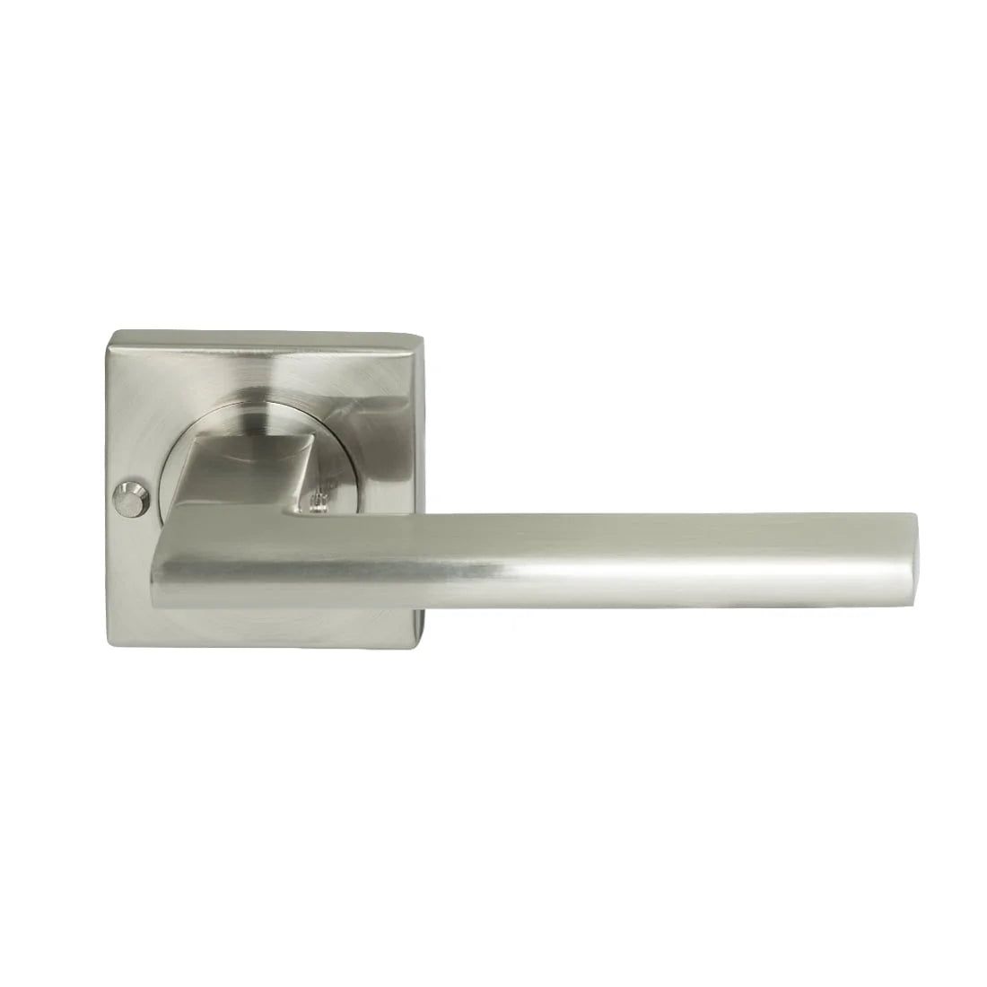 MILES NELSON DOOR HANDLES MILANO RANGE SATIN NICKEL FINISH FORLI PASSAGE SET,PRIVACY SET,DUMMY AND INTERGRATED PRIVACY INCLUDES LATCH 55MM SQUARE ROSE