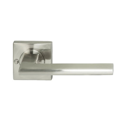 MILES NELSON DOOR HANDLES MILANO RANGE SATIN NICKEL FINISH FORLI PASSAGE SET,PRIVACY SET,DUMMY AND INTERGRATED PRIVACY INCLUDES LATCH 55MM SQUARE ROSE