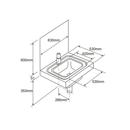 MERCER FLUSHING RIM SLUICE SINK WELDIN AND WALL MOUNT 1.2MM 304 STAINLESS STEEL 75/100MM WASTE
