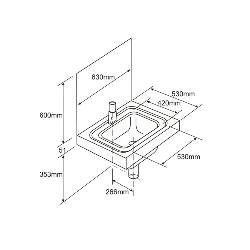 MERCER FRSSWI75/100 FLUSHING RIM SLUICE SINK WELDIN AND WALL MOUNT 1.2MM 304 STAINLESS STEEL 75/100MM WASTE