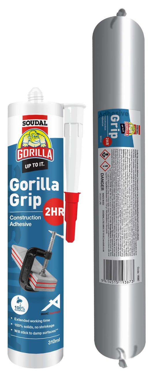 SOUDAL GORILLA GRIP 2 HOUR CURE CONSTRUCTION ADHESIVE 80ML BLISTER, 310ML & 600ML PRICED PER UNIT MINIMUM ORDER QUANTITY 12+ UNITS