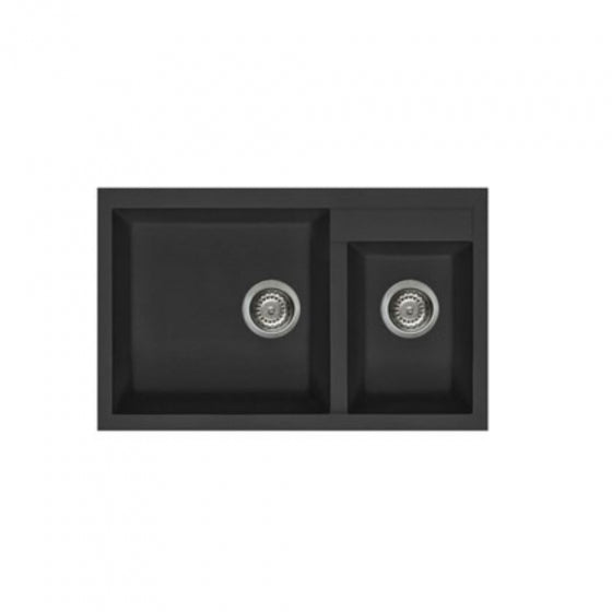 BURNS & FERALL ELLECI GRANITE SINKS  QUADRA UNDERMOUNT 440 & TOPMOUNT 440 DOUBLE BOWL LEFT HAND - BLACK, WHITE &  ALUMINIUM
