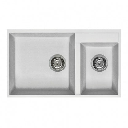 BURNS & FERALL ELLECI GRANITE SINKS  QUADRA UNDERMOUNT 440 & TOPMOUNT 440 DOUBLE BOWL LEFT HAND - BLACK, WHITE &  ALUMINIUM