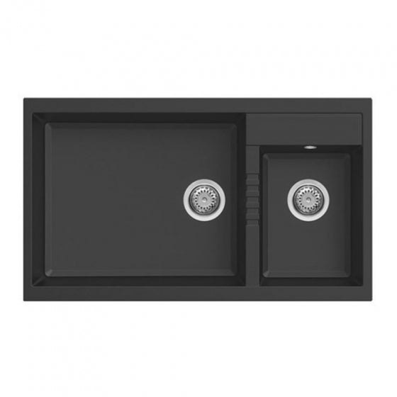 BURNS & FERALL ELGT445-40T ELLECI  GRANITE SINKS QUADRA TOPMOUNT 445 DOUBLE BOWL- BLACK