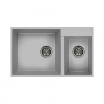 BURNS & FERALL ELLECI GRANITE SINKS  QUADRA UNDERMOUNT 440 & TOPMOUNT 440 DOUBLE BOWL LEFT HAND - BLACK, WHITE &  ALUMINIUM