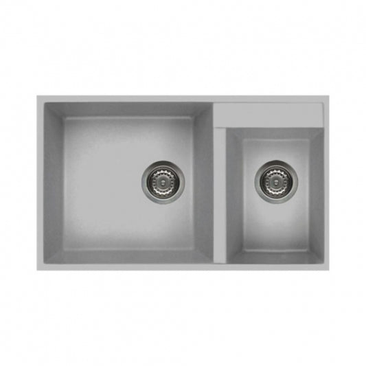 BURNS & FERALL ELLECI GRANITE SINKS  QUADRA UNDERMOUNT 440 & TOPMOUNT 440 DOUBLE BOWL LEFT HAND - BLACK, WHITE &  ALUMINIUM
