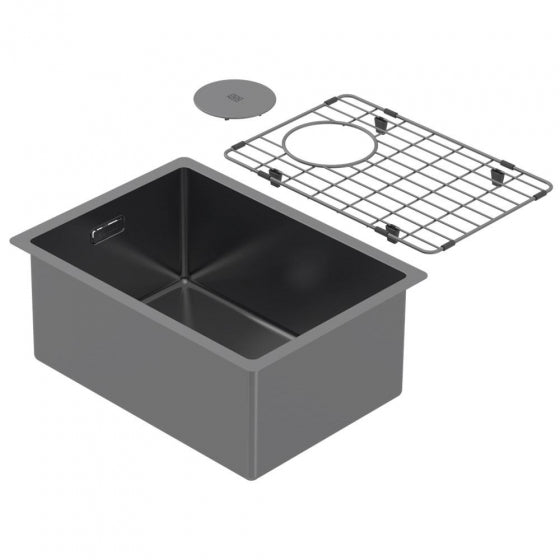 BURNS & FERALL ZOMODO PEARLARC PVD SCULLERY SINGLE BOWL SINK & GRID AVAILABLE IN 4 SIZES : 280MM ,400MM,450MM & 500MM BLACK PEARL