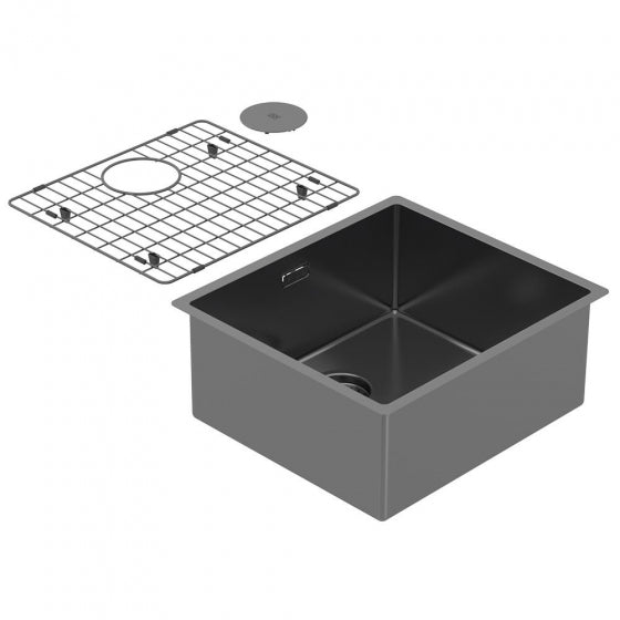BURNS & FERALL ZOMODO PEARLARC PVD SCULLERY SINGLE BOWL SINK & GRID AVAILABLE IN 4 SIZES : 280MM ,400MM,450MM & 500MM BLACK PEARL