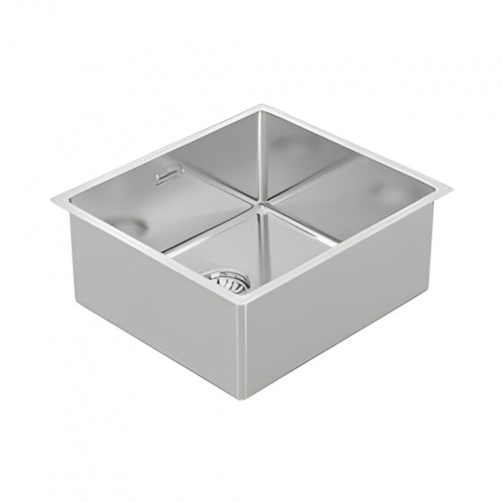 BURNS & FERALL BDM490 DESIGNER 490 R15 SINGLE FABRICATED BOWL 450 X 400 X 200MM WASTE & OVERFLOW 1.2MM STAINLESS STEEEL