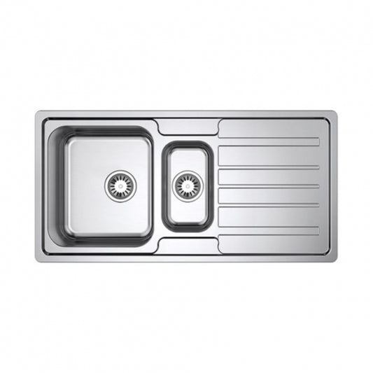 BURNS & FERALL OMB125  CLASSIC OMEGA DOUBLE BOWL SINK WITH  DRAINER REVERSIBLE - STAINLESS STEEL