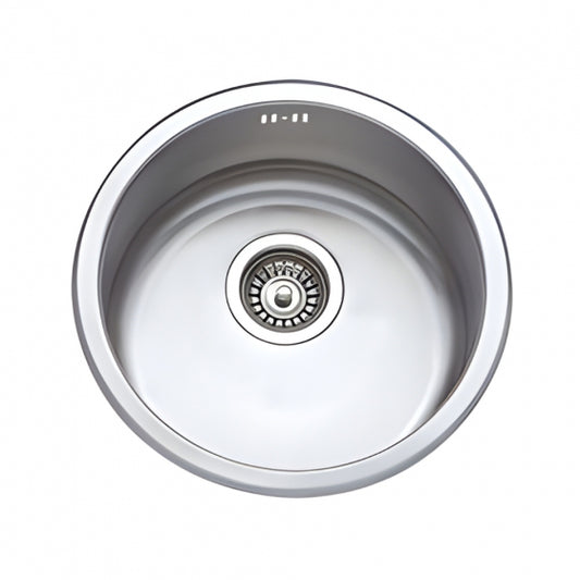 BURNS & FERALL CLASSIC ORBIT2  ROUND FLAT BASE BOWL 370MM WITH OVERFLOW STAINLESS STEEL