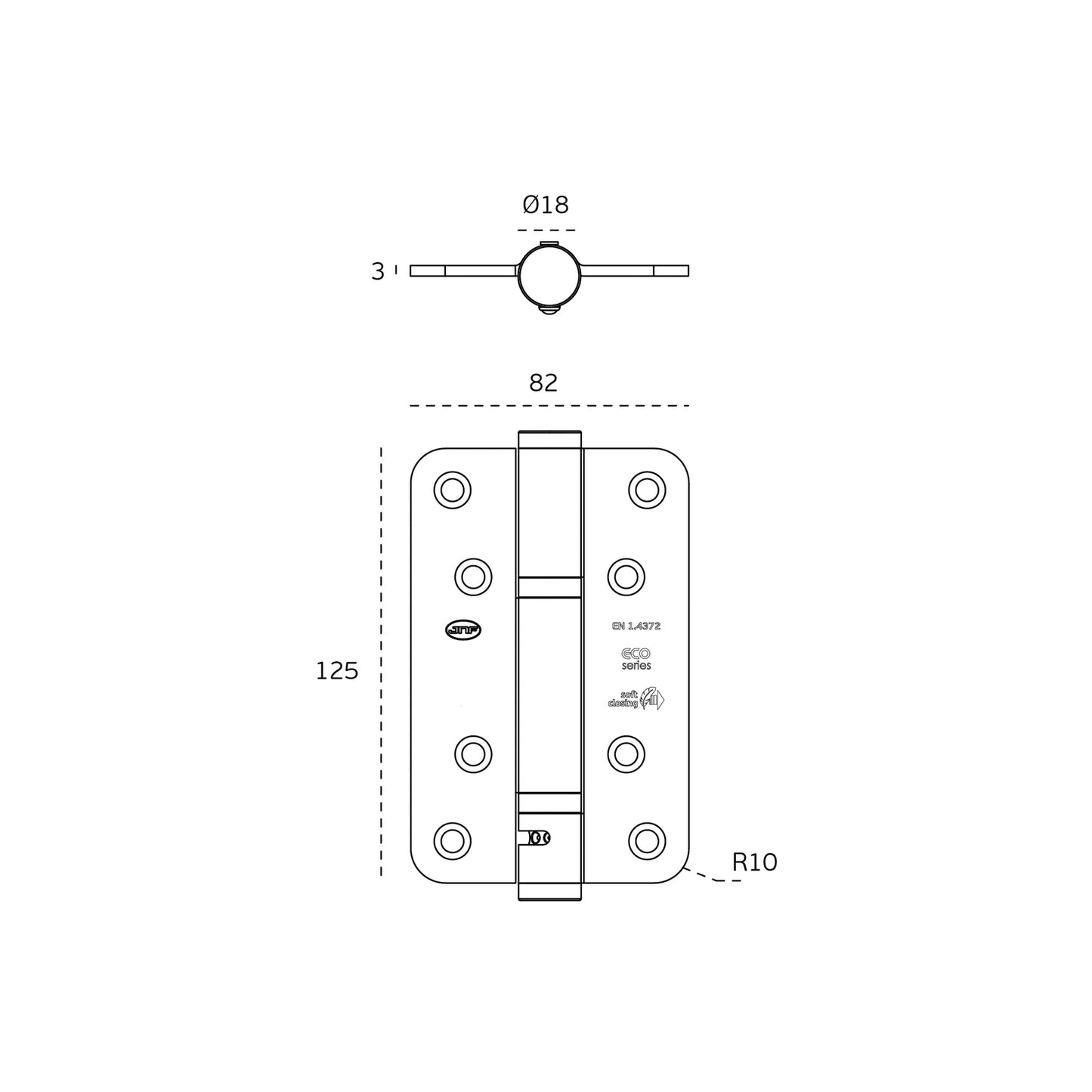 IN.05.040 Spring Hinge Soft Close Finish: Stainless Steel/ Titanium Black