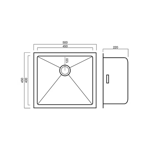 Ikon Invercargill 450 x 400 x 220 Southland Collection 316  Stainless Steel Sink
