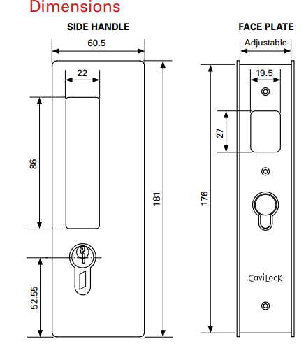 Cavity Slider for Doors CaviLock CL400 Right Handle Key Locking Left Handle Blank 34-40mm - Available in 6 Colours :  Bright Chrome ,Satin Chrome, Oil Rubbed Bronze ,Satin Nickel, Matte Black ,Custom Finish