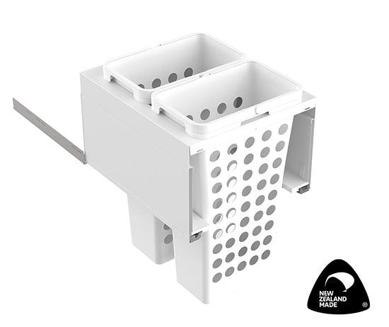 Tanova Simplex Drawer Insert Laundry Unit for LEGRABOX F Drawer - Frame & Baskets 500mm Cab-2x36L Plastic Hamper- White and White Gray