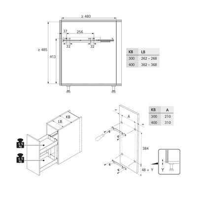 Hettich Germany Lario 200/400 pull-out unit, 2-level W150/200/300/400