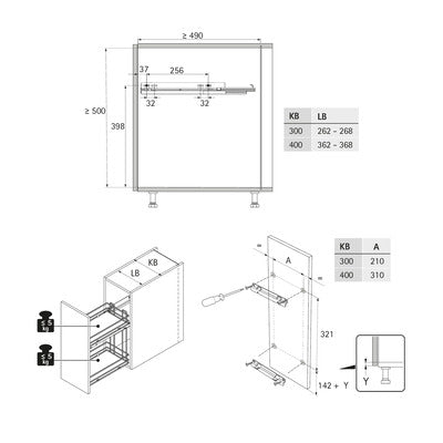 Hettich Germany Lario 200/400 pull-out unit, 2-level W150/200/300/400