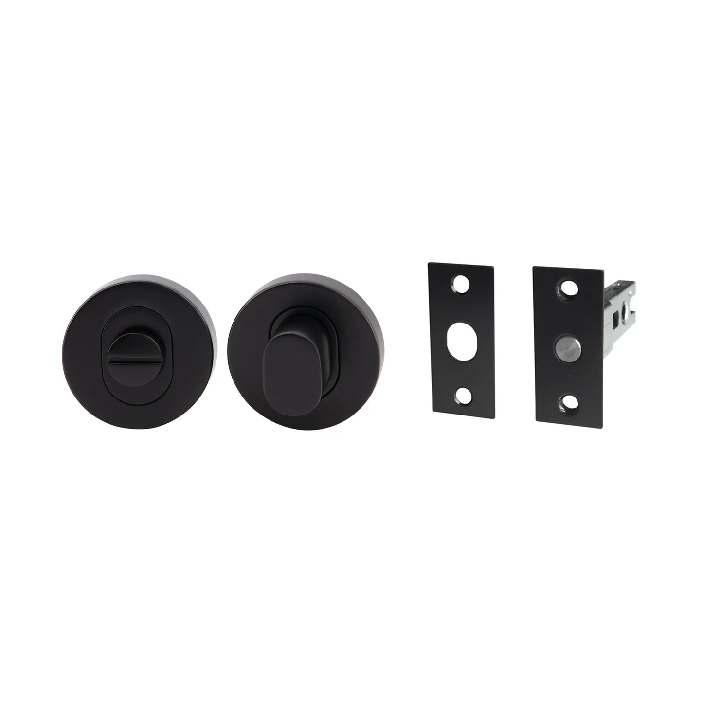 MILES NELSON DOOR HANDLES MILANO RANGE 55MM ROUND AND SQUARE ROSE PRIVACY TURN SET INCLUDES BOLT - MATT BLACK,SATIN GRAPHITE,SATIN NICKEL