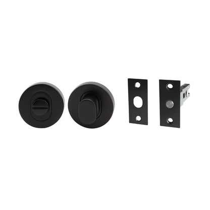 MILES NELSON DOOR HANDLES MILANO RANGE 55MM ROUND AND SQUARE ROSE PRIVACY TURN SET INCLUDES BOLT - MATT BLACK,SATIN GRAPHITE,SATIN NICKEL