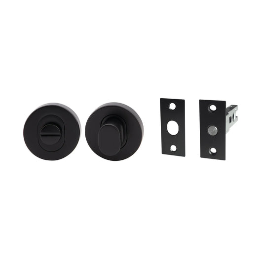 MILES NELSON DOOR HANDLES MILANO RANGE 55MM ROUND AND SQUARE ROSE PRIVACY TURN SET INCLUDES BOLT - MATT BLACK,SATIN GRAPHITE,SATIN NICKEL