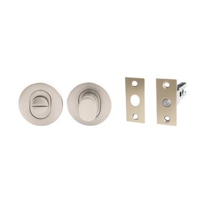 MILES NELSON DOOR HANDLES MILANO RANGE 55MM ROUND AND SQUARE ROSE PRIVACY TURN SET INCLUDES BOLT - MATT BLACK,SATIN GRAPHITE,SATIN NICKEL