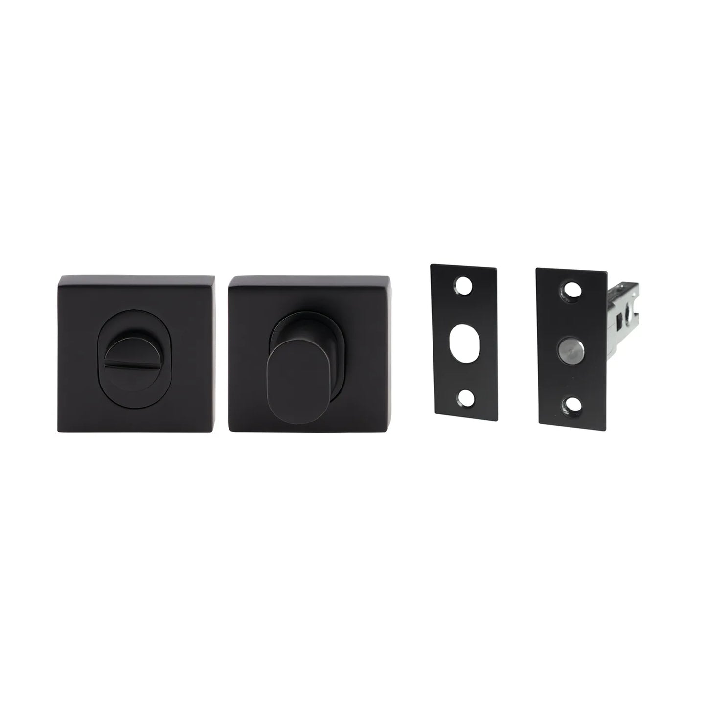 MILES NELSON DOOR HANDLES MILANO RANGE 55MM ROUND AND SQUARE ROSE PRIVACY TURN SET INCLUDES BOLT - MATT BLACK,SATIN GRAPHITE,SATIN NICKEL