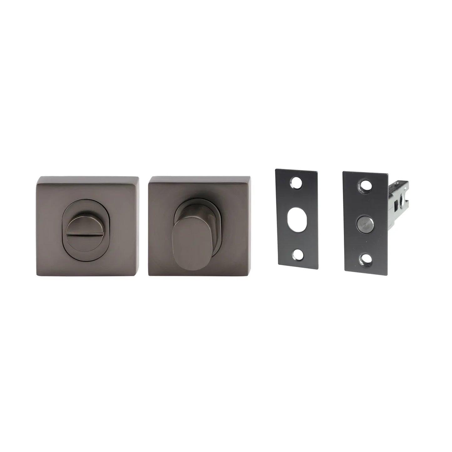 MILES NELSON DOOR HANDLES MILANO RANGE 55MM ROUND AND SQUARE ROSE PRIVACY TURN SET INCLUDES BOLT - MATT BLACK,SATIN GRAPHITE,SATIN NICKEL