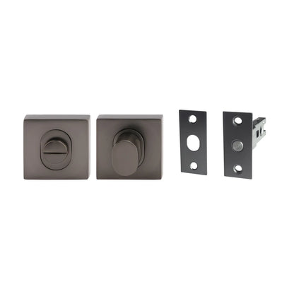 MILES NELSON DOOR HANDLES MILANO RANGE 55MM ROUND AND SQUARE ROSE PRIVACY TURN SET INCLUDES BOLT - MATT BLACK,SATIN GRAPHITE,SATIN NICKEL