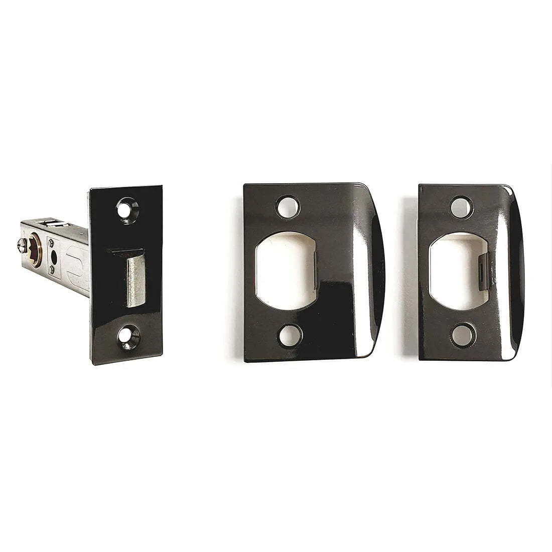 MILES NELSON DOOR HANDLES MILANO RANGE TUBULAR LATCH (INCS STRIKER AND DUST BOX) 8MM SPINDLE 60MM BACK SET- SATIN NICKEL,BLACK,MIRRORED BLACK AND SATIN GRAPHITE