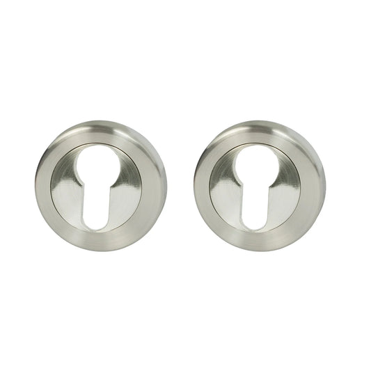 MILES NELSON DOOR HANDLES MILANO RANGE ROUND EURO EUCHTCHEON (PAIR) - SATIN NICKEL