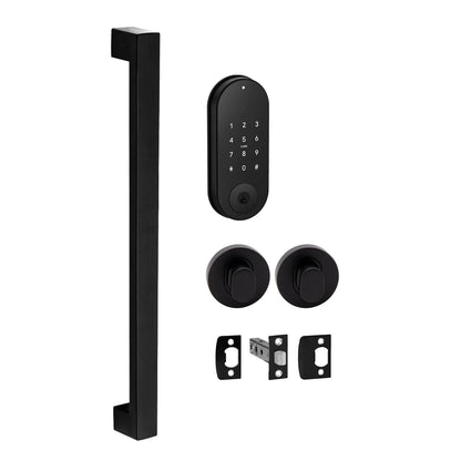 MILES NELSON ENTRANCE DOOR DOORBOT DIGITAL ENTRY KIT - DEADBOLT WITH PULL HANDLE AND LATCH TURN KIT MATT BLACK (MN8000BLK + 781SS600BLK + 452RDPTBLK + MIL325)