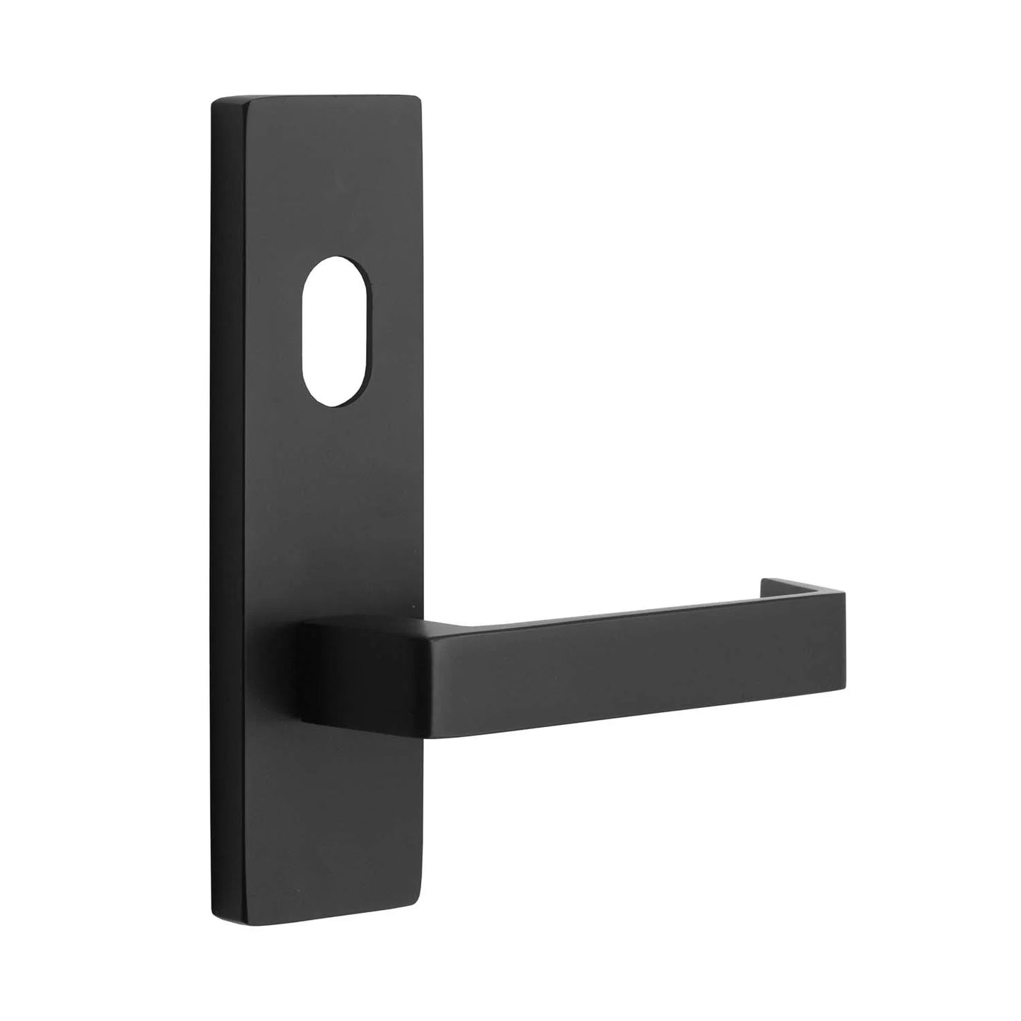 MILES NELSON COMMERCIAL 87 LEVER ON WIDE LONG PLATE SC - EXTERNAL / LEVER / CYLINDER HOLE SATIN CHROME ON BRASS & MATT BLACK