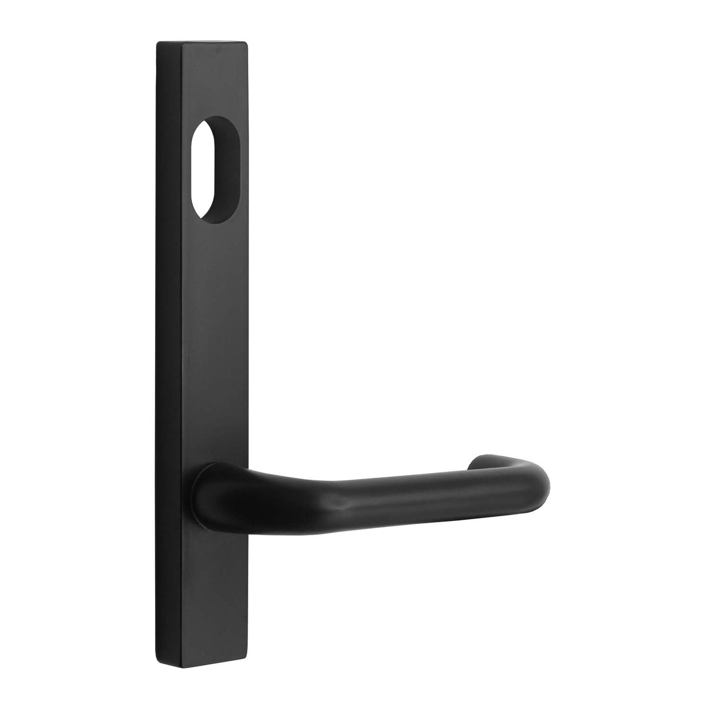 MILES NELSON COMMERCIAL 90 LEVER ON NARROW LONG PLATE - EXTERNAL / LEVER / CYLINDER HOLE - SATIN CHROME ON BRASS AND MATT BLACK