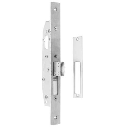 MILES NELSON COMMERCIAL NARROW STYLE DEADLOCK 22MM BACKSET - SHORT & LONG BOLT THROW - NO CYLINDER OR TURN - SATIN CHROME ON BRASS