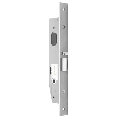 MILES NELSON COMMERCIAL 2000 SERIES NARROW STYLE MORTICE DEADLATCH 23MM BACKSET - LONG AND SHORT FACEPLATE AND XZ3CAM - NO CYLINDER OR TURN - SATIN CHROME ON BRASS & MATT BLACK