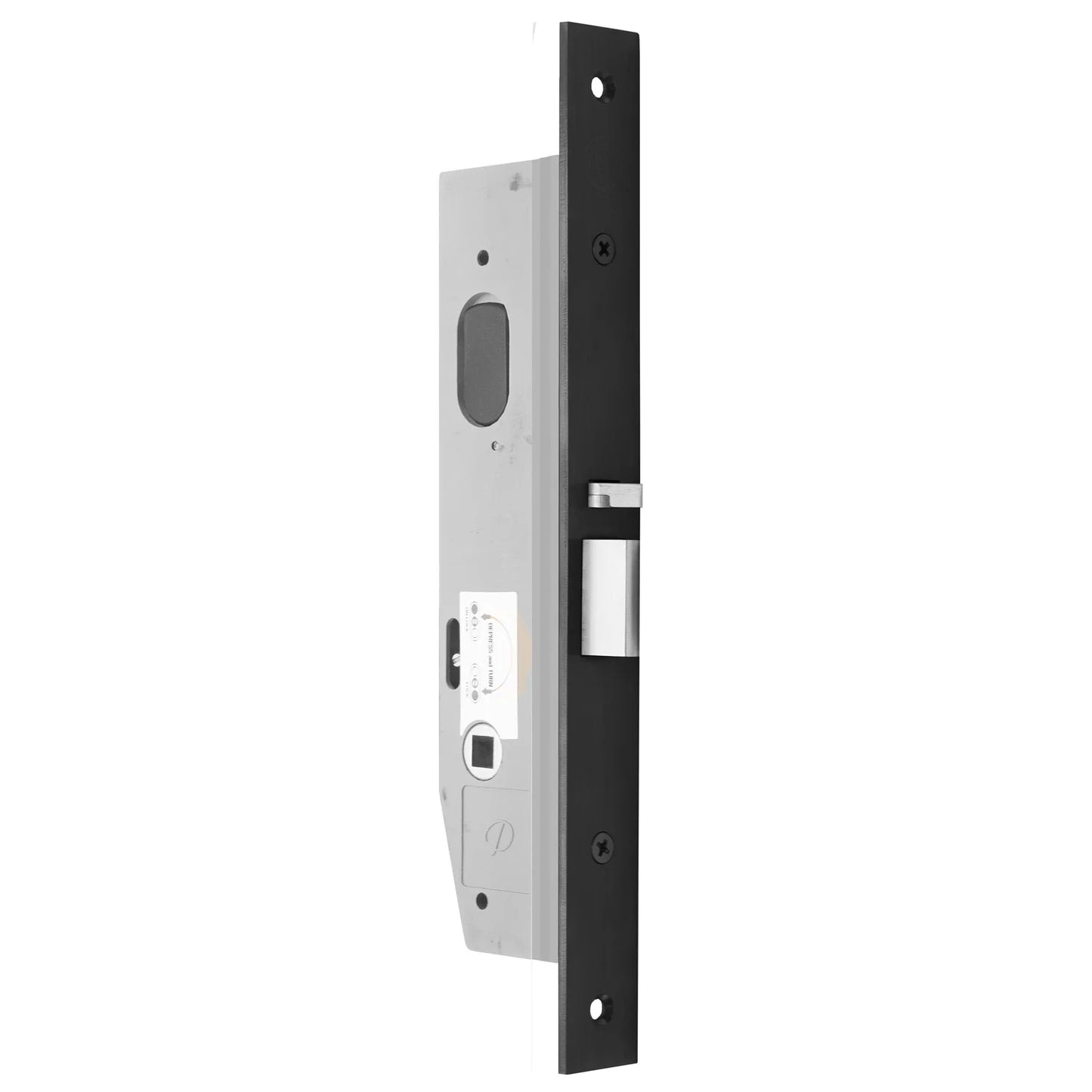 MILES NELSON COMMERCIAL 2000 SERIES NARROW STYLE MORTICE DEADLATCH 38MM BACKSET - LONG FACE PLATE ONLY AND XZ3CAM - NO CYLINDER OR TURN - SATIN CHROME ON BRASS & MATT BLACK