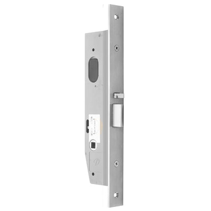 MILES NELSON COMMERCIAL 2000 SERIES NARROW STYLE MORTICE DEADLATCH 38MM BACKSET - LONG FACE PLATE ONLY AND XZ3CAM - NO CYLINDER OR TURN - SATIN CHROME ON BRASS & MATT BLACK