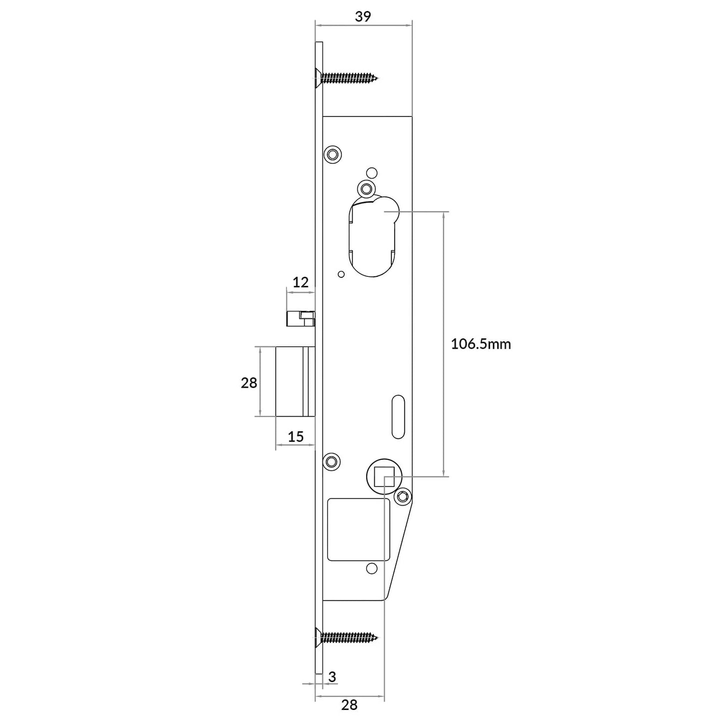 MILES NELSON COMMERCIAL 2000 SERIES NARROW STYLE SPECIAL DEADLATCH 28MM BACKSET - SHORT CASE DEPTH - NO HUB DISC OR LOCKING BAR - LONG FACEPLATE ONLY