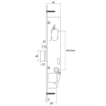 MILES NELSON COMMERCIAL 2000 SERIES NARROW STYLE SPECIAL DEADLATCH 28MM BACKSET - SHORT CASE DEPTH - NO HUB DISC OR LOCKING BAR - LONG FACEPLATE ONLY