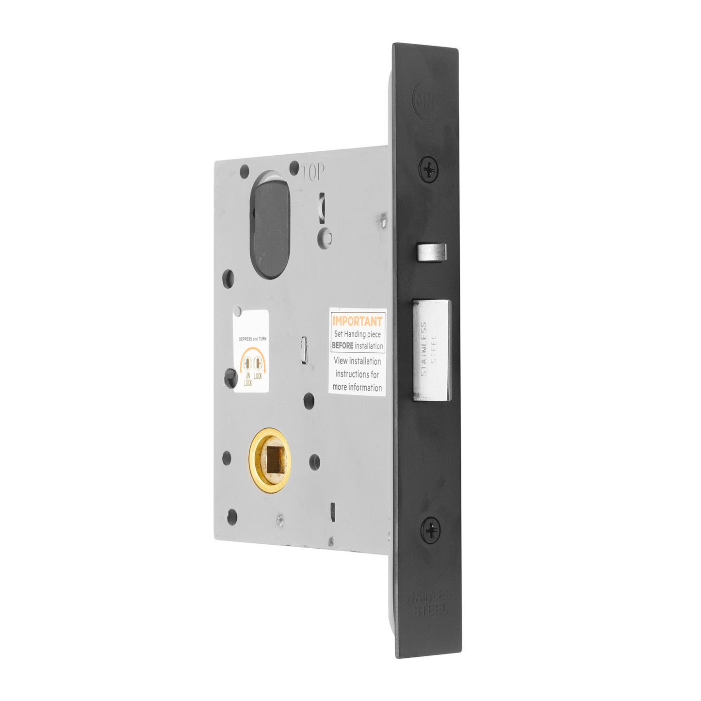 MILES NELSON COMMERCIAL 5000 SERIES WIDE BODY MORTICE DEADLATCH 60MM BACKSET - NO CYLINDER OR TURN - SATIN CHROME ON BRASS & MATT BLACK