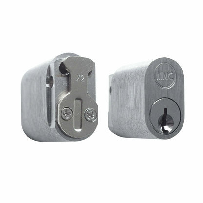 MILES NELSON COMMERCIAL OVAL KEY BARREL WITH 2 KEYS - 6 PIN C4 PROFILE WITH X2 CAM (MNC570 + MNCX2CAM) - SATIN CHROME AND MATT BLACK