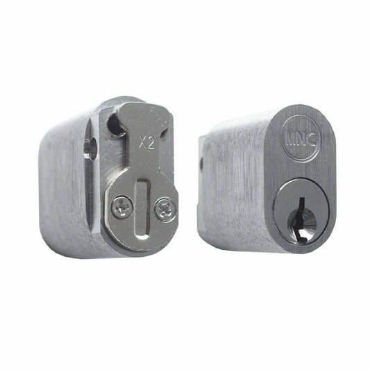 MILES NELSON COMMERCIAL OVAL KEY BARREL WITH 2 KEYS - 6 PIN C4 PROFILE WITH X2 CAM (MNC570 + MNCX2CAM) - SATIN CHROME AND MATT BLACK