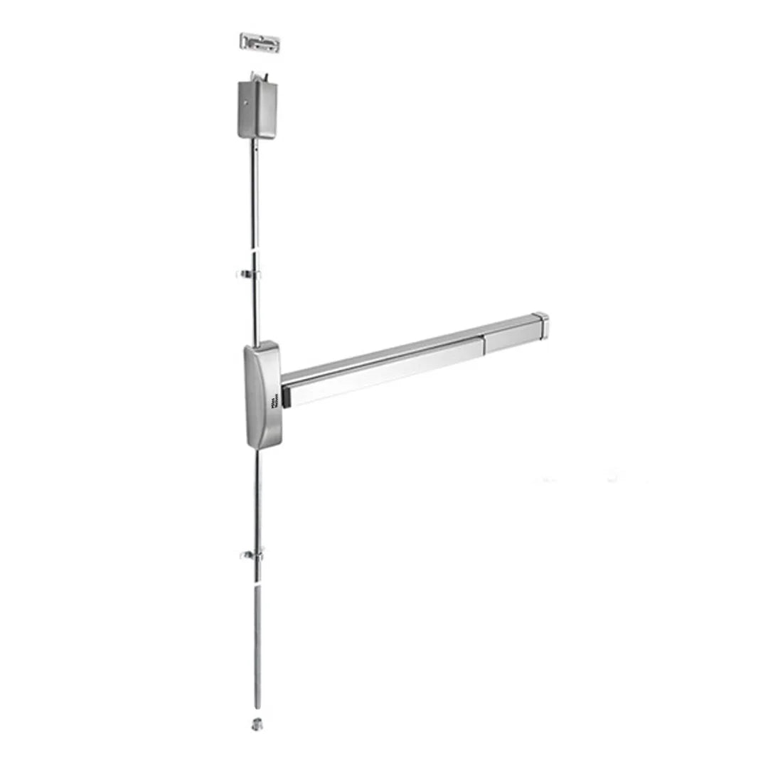 MILES NELSON COMMERCIAL VERTICAL ROD TOUCH BAR PANIC EXIT DEVICE SATIN CHROME SUITS 730-910MM DOOR 2130MM TALLPRICED PER EACH