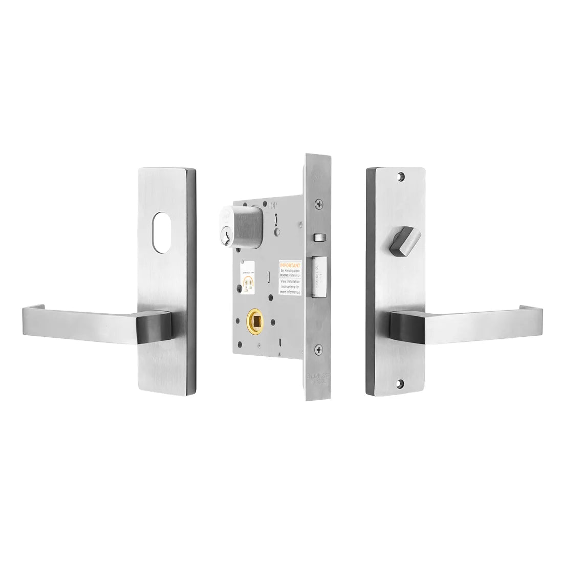 MILES NELSON COMMERCIAL 87 LEVER ENTRANCE LOCK KIT WITH KEYS INCLUDES MNC5000,MNC151/87,MNC154/87,MNCAD5200-01, MNC570W2  SATIN CHROME ON BRASS,MATT BLACK
