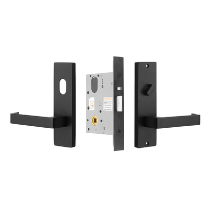 MILES NELSON COMMERCIAL 87 & 90 LEVER ENTRANCE LOCK KIT NO KEY CYLINDER INCLUDE MNC5000, MNC15I,MNC154,MNCAD5200-01 - SATIN CHROME ON BRASS & MATT BLACK