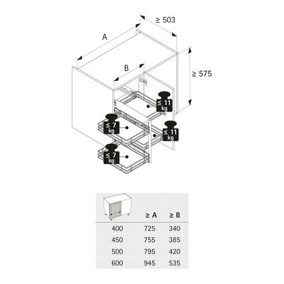Hettich Germany Orta 200/400, corner unit swivel pull-out, all inclusive set