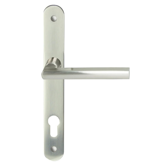 MILES NELSON DOOR HANDLES MILANO RANGE SATIN NICKEL FINISH PARMA ROUND STYLE LONG PLATE E85 EURO KEYHOLE FURNITURE ONLY / NO LATCH