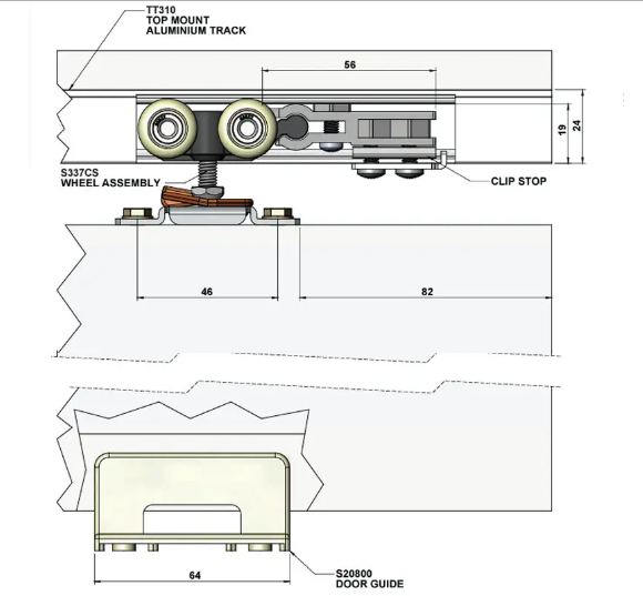 Cowdroy Triump Sliding Door Track System for Single Internal Doors components 68kg (Top mount track & Wall mount track)